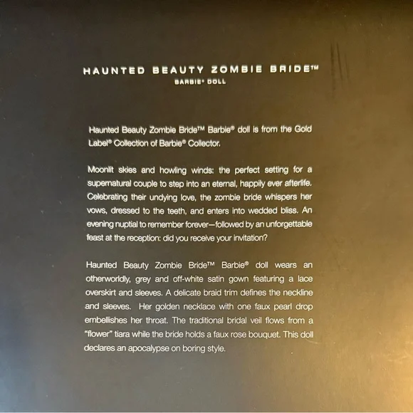 Haunted Beauty Zombie Bride Barbie Doll - Gold Label - Picture 8 of 14